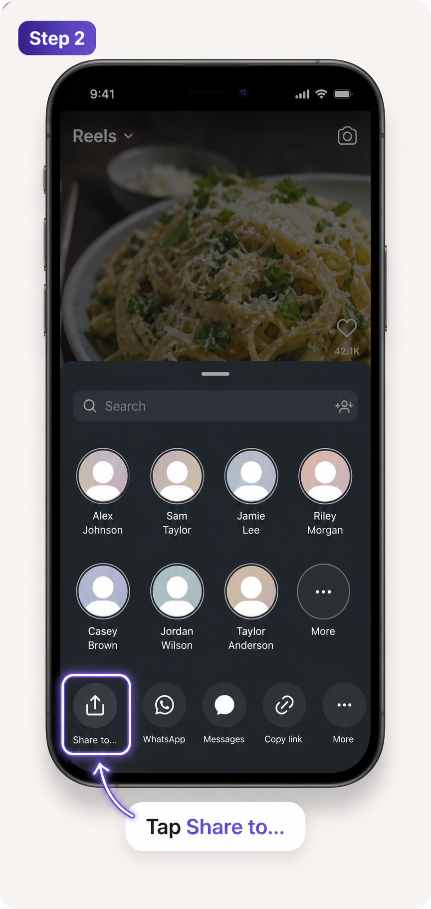 Instagram's share options with Share to highlighted