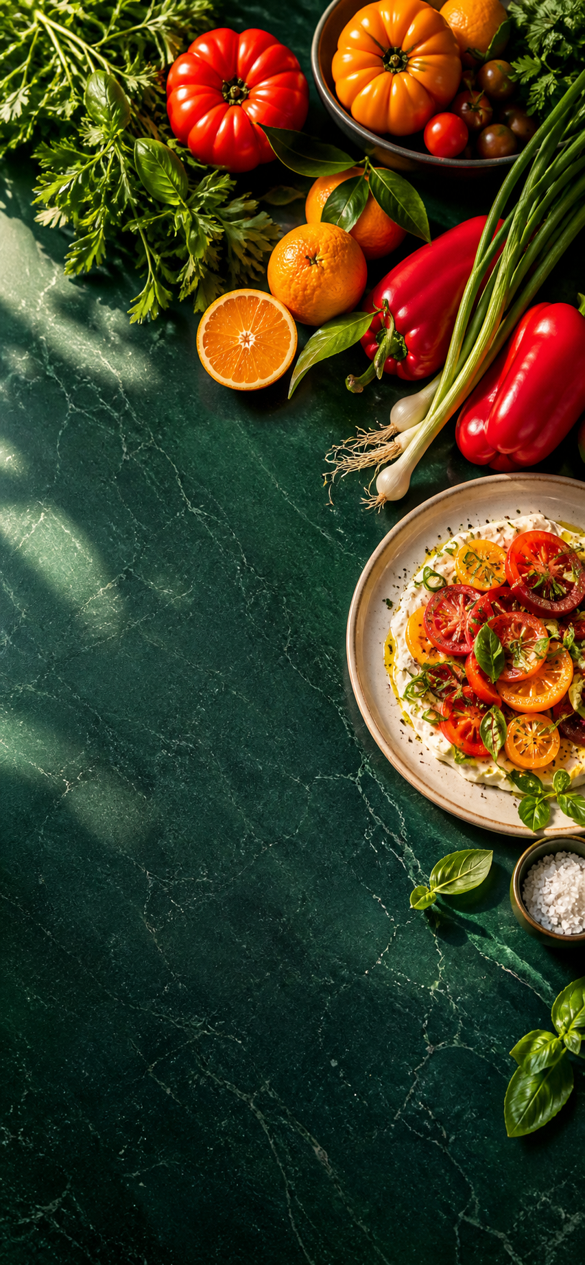 Fresh ingredients and a prepared dish in a real kitchen setting