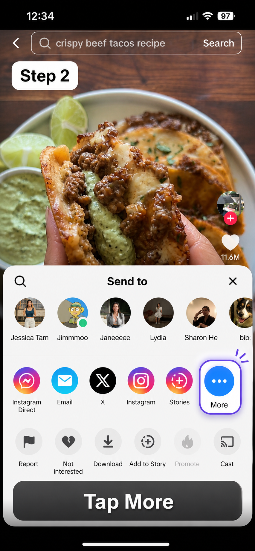 TikTok's share options with More highlighted