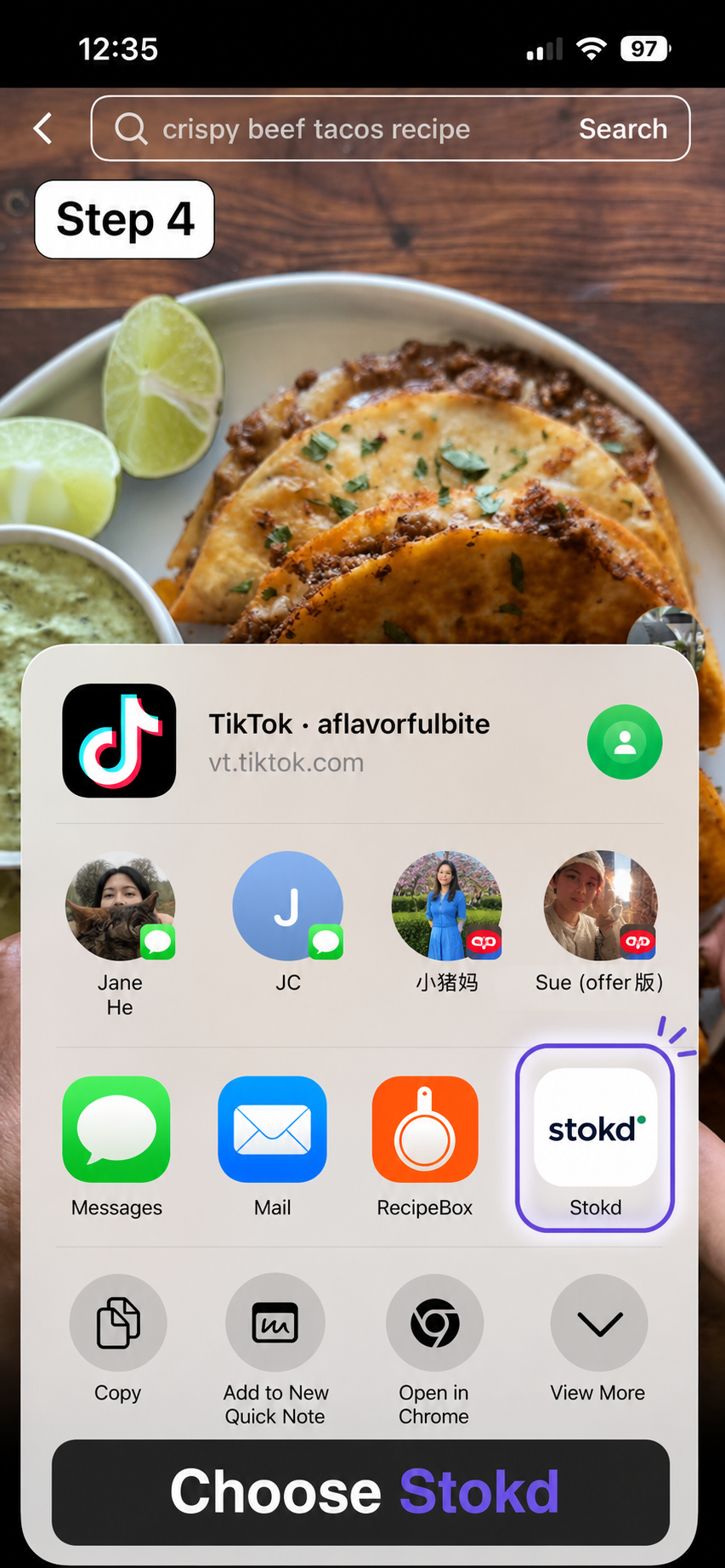 Stokd in the iOS apps row ready to receive the TikTok video