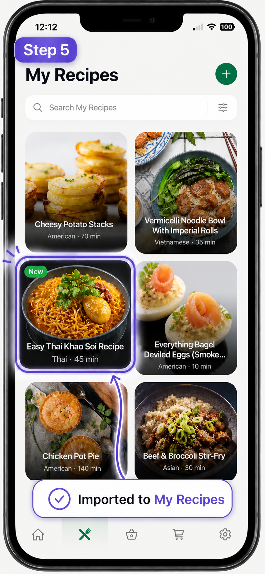 The Stokd recipe list showing the newly imported recipe