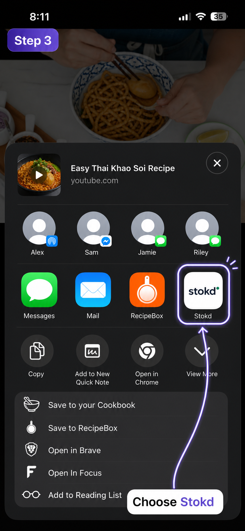 Stokd opening with the shared YouTube video ready to import